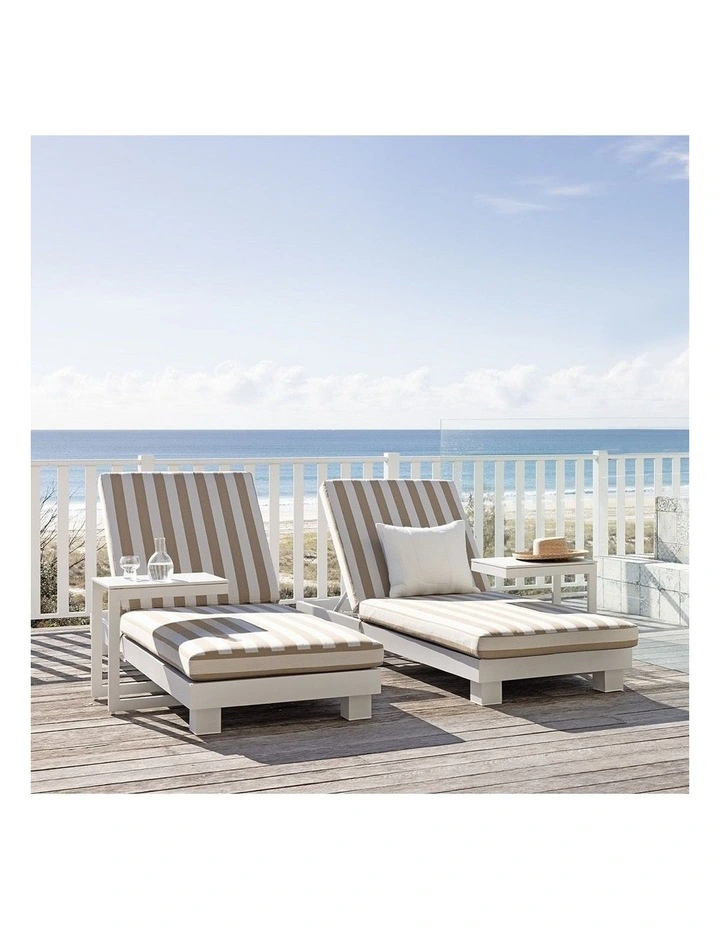 Santorini Aluminium Sun Lounge White With Sunbrella Cushion & Maxim Heather Beige Cushions image 6