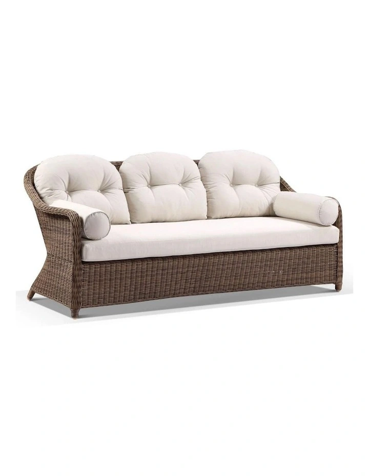Plantation Outdoor Wicker 3 2 1 Seater Lounge Set Brushed Wheat With Coffee Table & Cream Cushions image 2