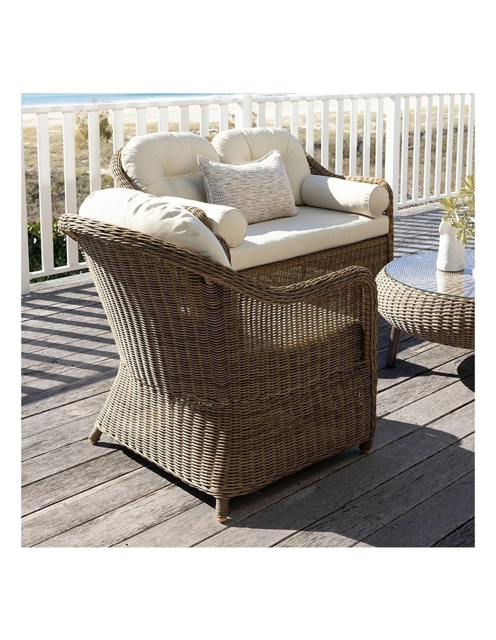 Plantation Outdoor Wicker 3 2 1 Seater Lounge Set Brushed Wheat With Coffee Table & Cream Cushions image 4