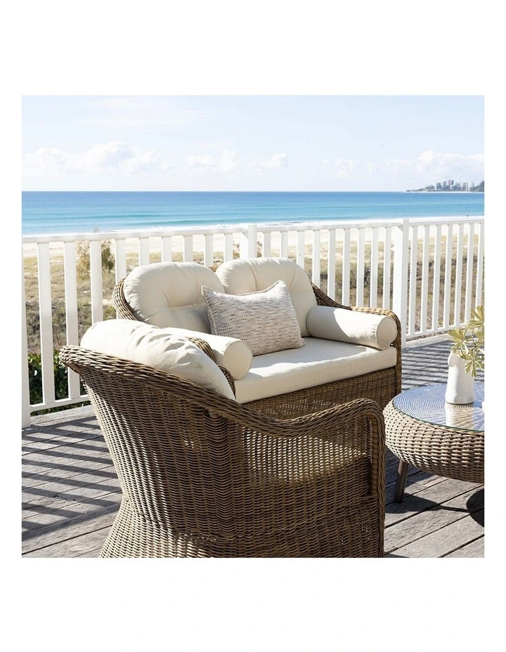Plantation Outdoor Wicker 3 2 1 Seater Lounge Set Brushed Wheat With Coffee Table & Cream Cushions image 6