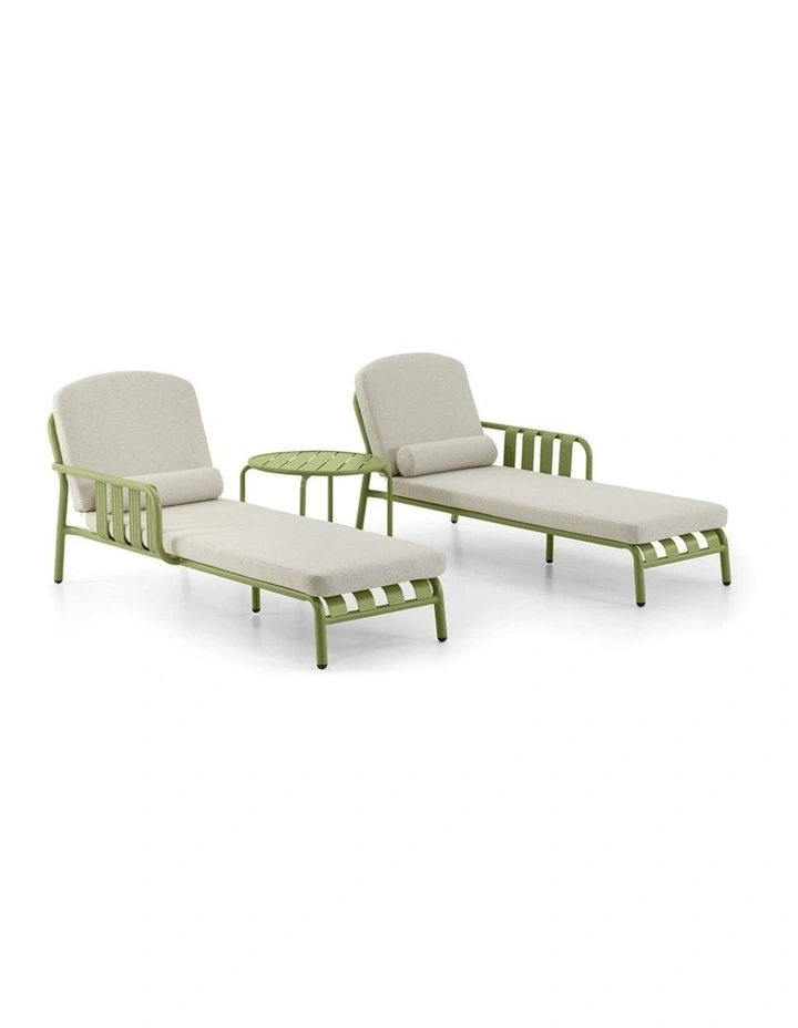 Mornington Outdoor Aluminium Sun Lounge Set with Side Table Seagrass image 1