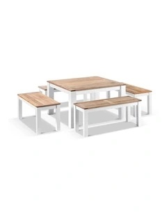 Balmoral Low Dining Coffee Table White With 4 Bench Seats