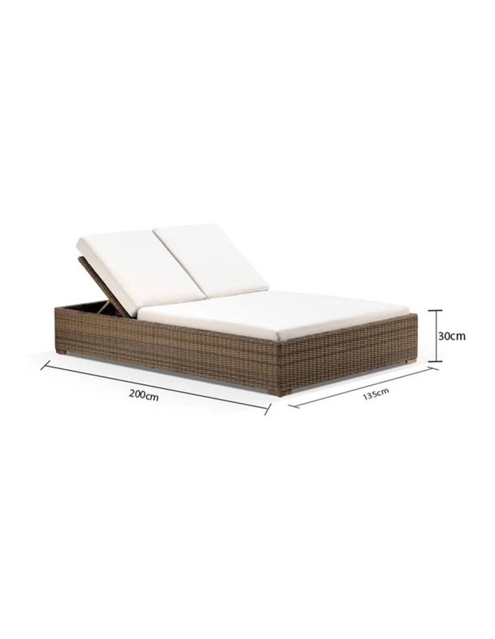 Breeze Outdoor Wicker Double Sun Lounge in Half Round Brushed Wheat & Cream Cushions image 2