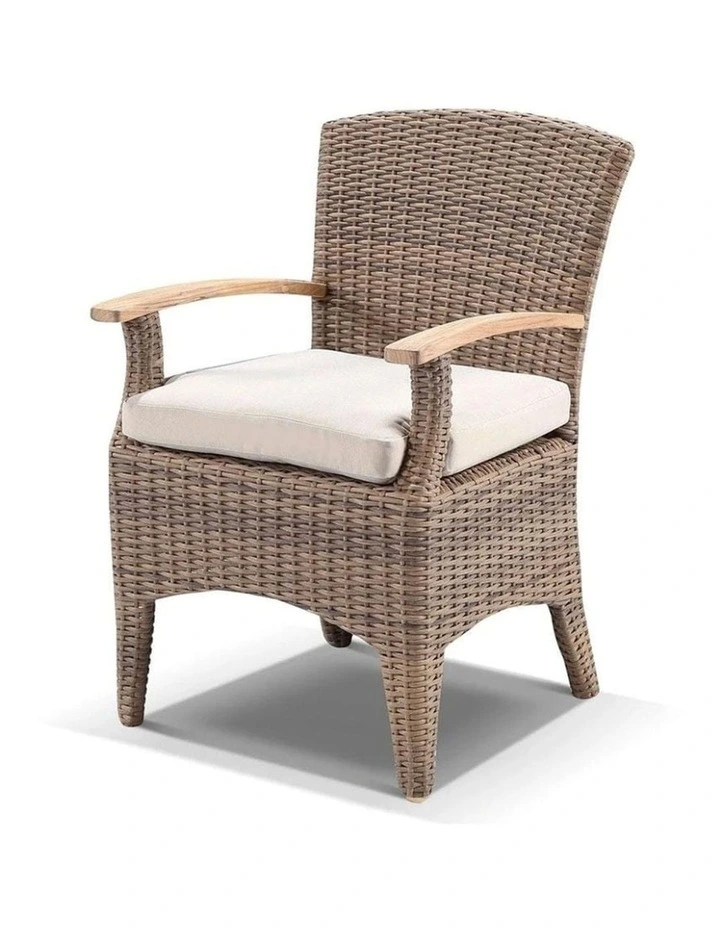 Plantation 1.8m Round Outdoor Wicker Dining Table Brushed Wheat With 8 Kai Chairs & Cream Cushions image 2