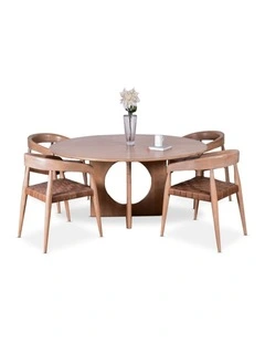 Glenorie Indoor 4 Seater Round Timber Dining Table and Chairs Setting