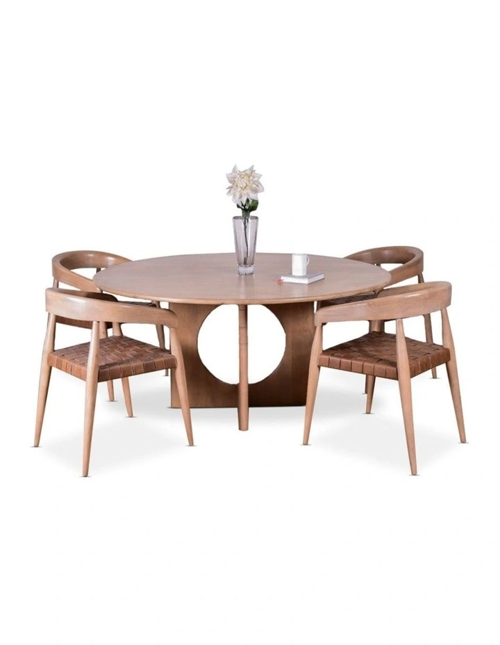 Glenorie Indoor 4 Seater Round Timber Dining Table and Chairs Setting image 1