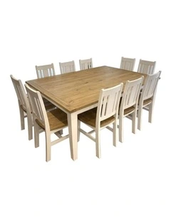 Leura Belle Large Rustic 10 Seater Dining Table and Chairs Setting