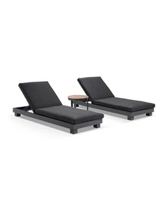 Santorini Aluminium Sun Lounge Set Charcoal With Round Table & Denim Grey Cushions