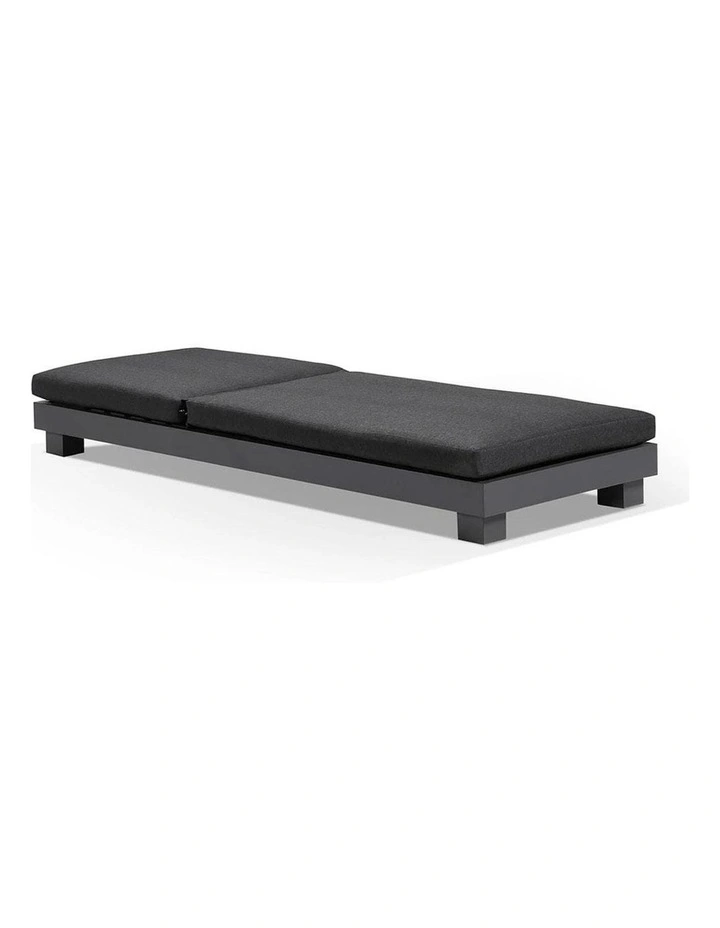 Santorini Aluminium Sun Lounge Set Charcoal With Round Table & Denim Grey Cushions image 3