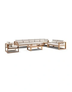 Santorini Package D Outdoor Aluminium Corner Lounge Teak Look & Cream Cushions