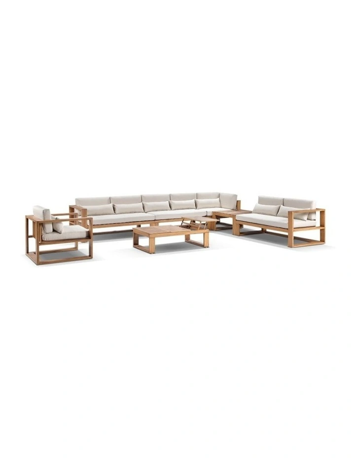 Santorini Package D Outdoor Aluminium Corner Lounge Teak Look & Cream Cushions image 1