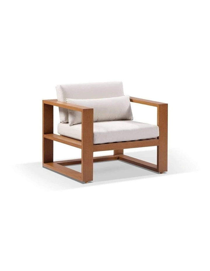 Santorini Package D Outdoor Aluminium Corner Lounge Teak Look & Cream Cushions image 2