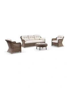 Plantation Outdoor Wicker 3 1 1 Lounge Set Brushed Wheat With Coffee Table & Cream Cushions