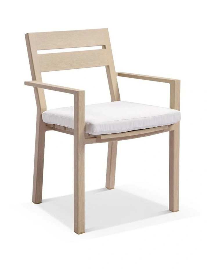 Tahitian 2.1m Aluminium Dining Table Light Oak With 8 Santorini Chairs & Olefin White Cushions image 2