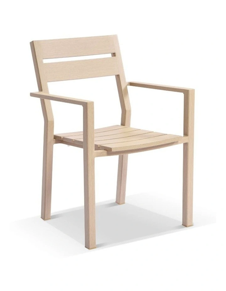 Tahitian 2.1m Aluminium Dining Table Light Oak With 8 Santorini Chairs & Olefin White Cushions image 3