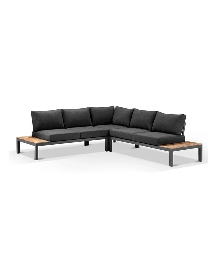 Nova Aluminium Lounge Charcoal With Bar Cart & Side Table Denim Grey Cushions image 2