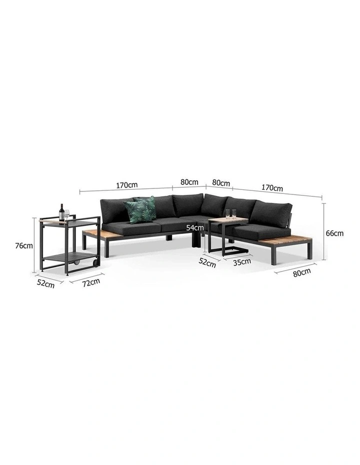 Nova Aluminium Lounge Charcoal With Bar Cart & Side Table Denim Grey Cushions image 3