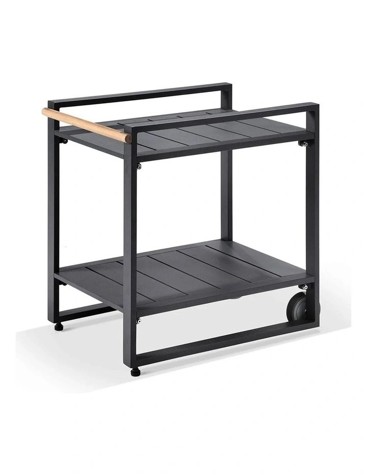 Nova Aluminium Lounge Charcoal With Bar Cart & Side Table Denim Grey Cushions image 4