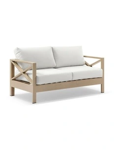 Kansas 2 seater Outdoor Aluminium Lounge Light Oak & Olefin White Cushions