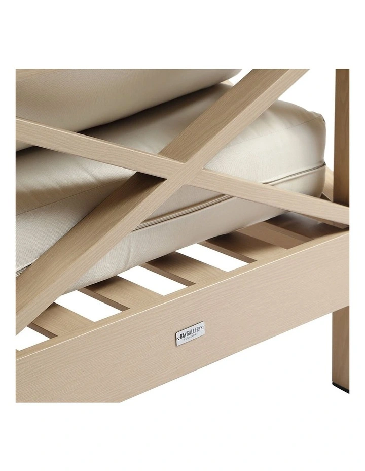 Kansas 2 seater Outdoor Aluminium Lounge Light Oak & Olefin White Cushions image 2