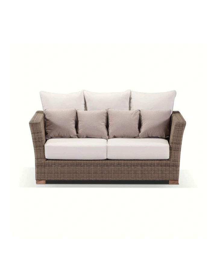 Coco 2 Seater Outdoor Wicker Lounge Brushed Wheat & Cream Cushions image 1