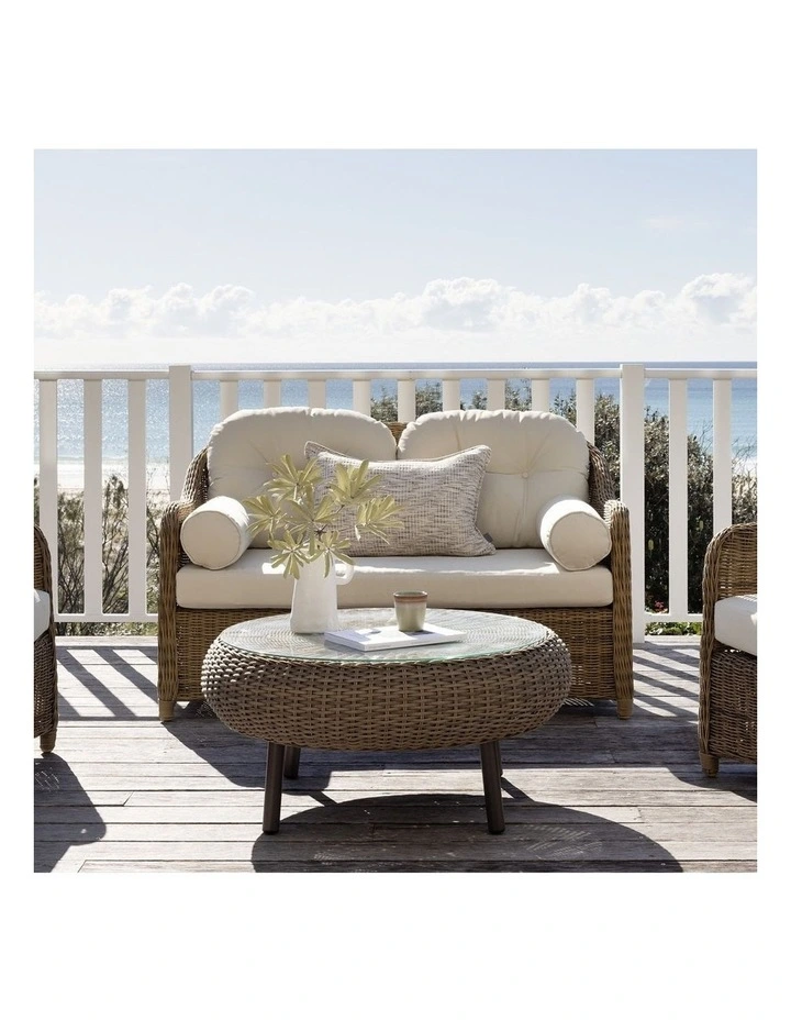 Plantation Outdoor Wicker Lounge Suite Brushed Wheat With Coffee Table & Cream Cushions image 3