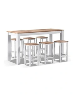 Balmoral 2m 6 Seater Teak Top and Aluminium Alfresco Bar Setting White