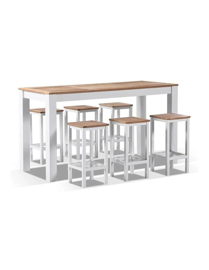 Balmoral 2m 6 Seater Teak Top and Aluminium Alfresco Bar Setting White image 1