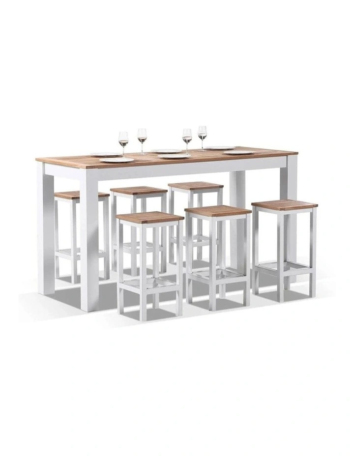 Balmoral 2m 6 Seater Teak Top and Aluminium Alfresco Bar Setting White image 3