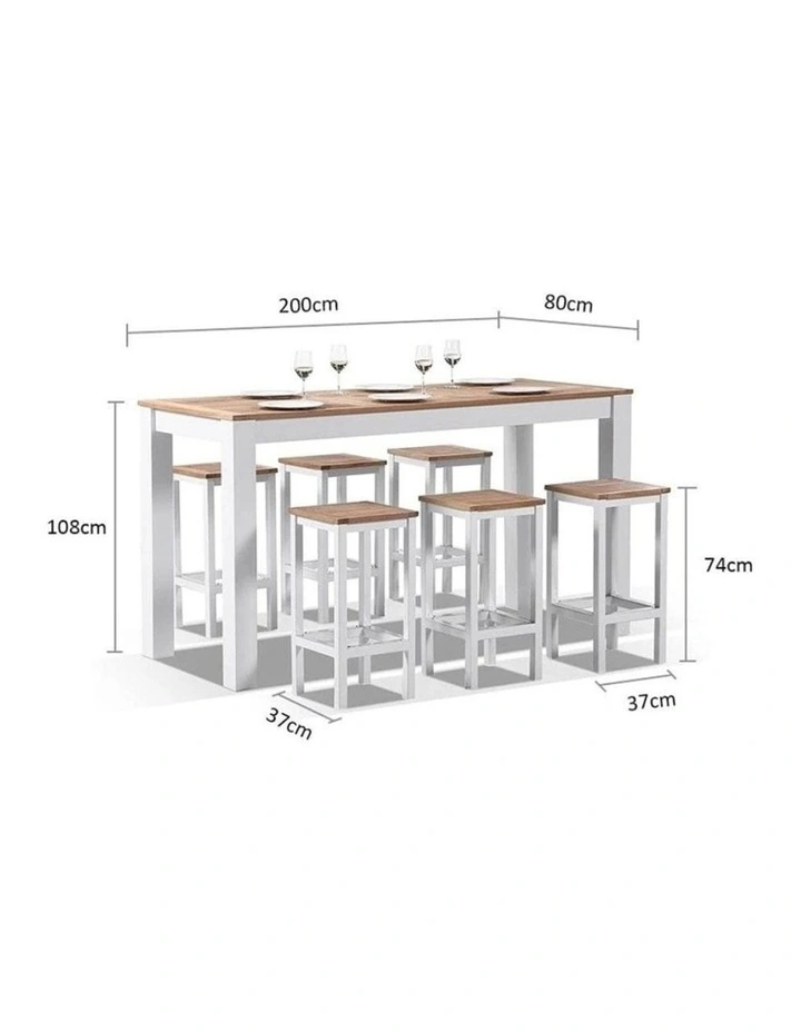 Balmoral 2m 6 Seater Teak Top and Aluminium Alfresco Bar Setting White image 4