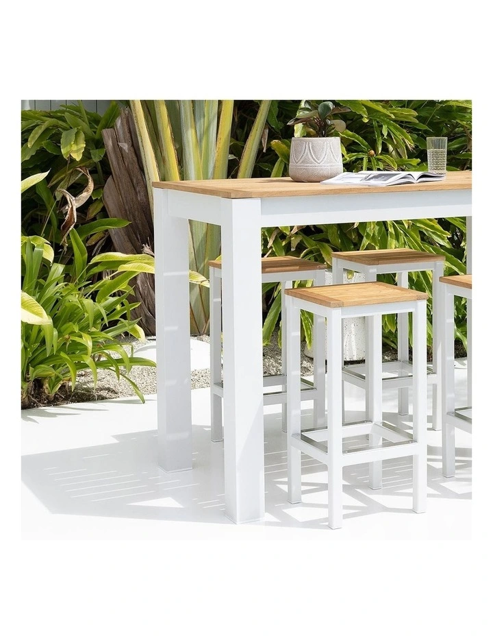 Balmoral 2m 6 Seater Teak Top and Aluminium Alfresco Bar Setting White image 7