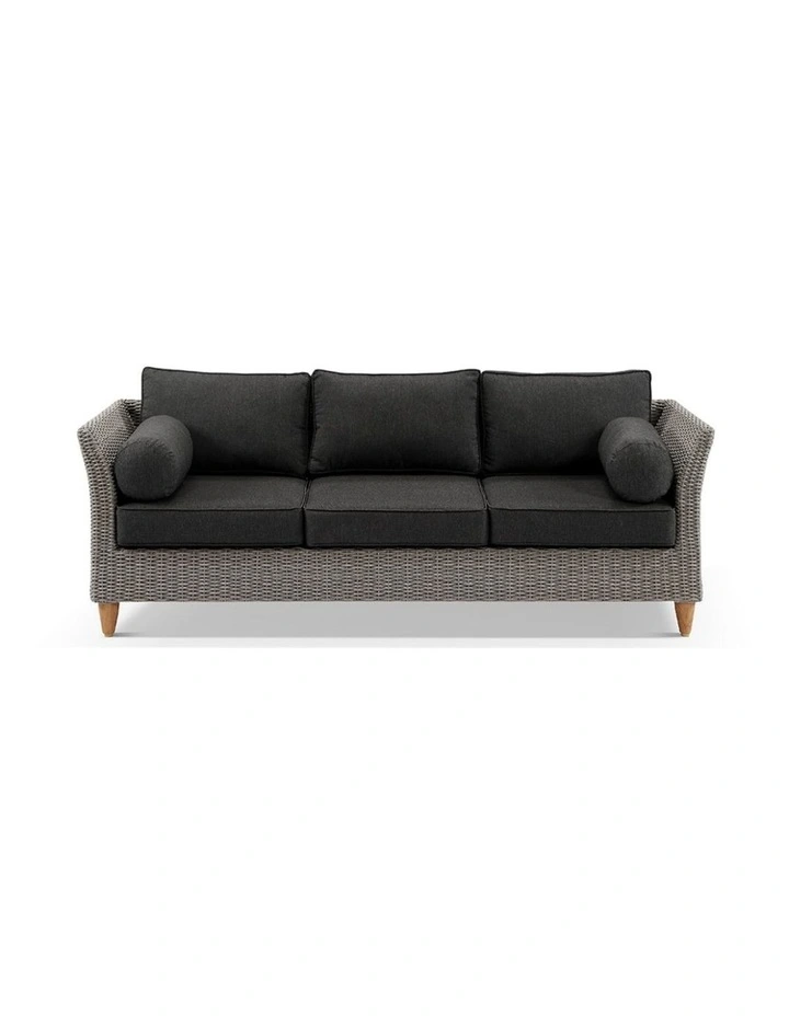 Carolina 3 2 1 Outdoor Wicker Lounge Setting Brushed Grey With coffee table & Denim Cushions image 2