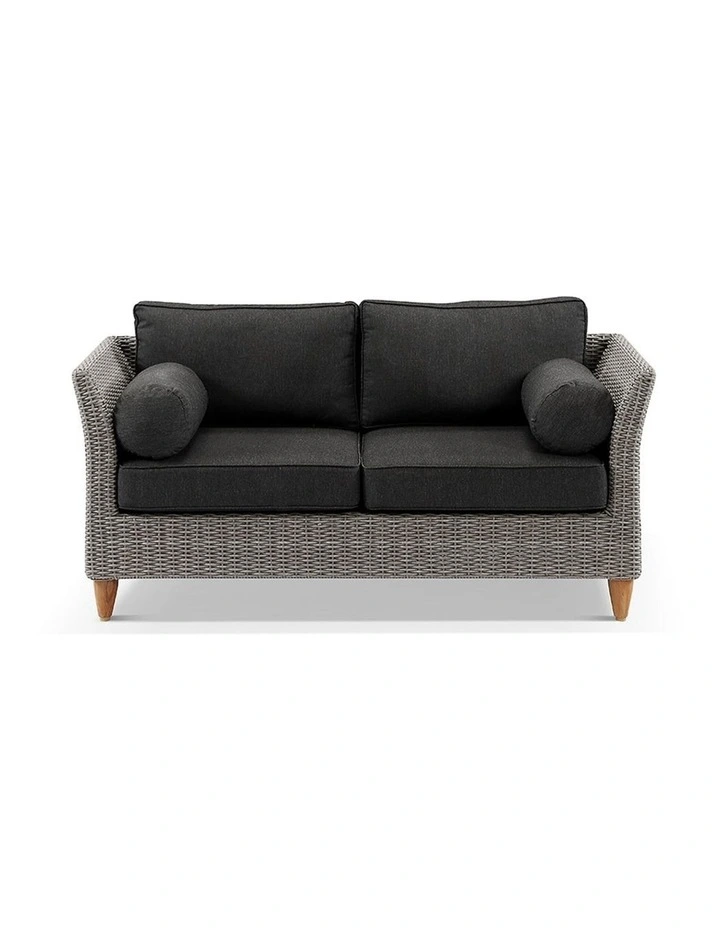 Carolina 3 2 1 Outdoor Wicker Lounge Setting Brushed Grey With coffee table & Denim Cushions image 4