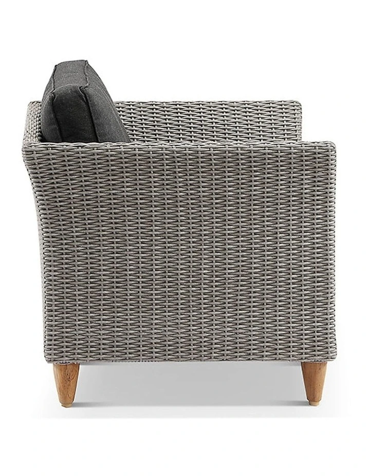 Carolina 3 2 1 Outdoor Wicker Lounge Setting Brushed Grey With coffee table & Denim Cushions image 6