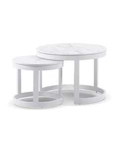 Hugo Outdoor Round Ceramic and Aluminium Coffee Table Set in White
