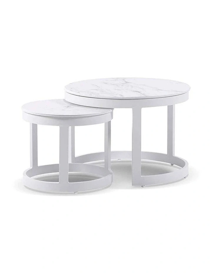 Hugo Outdoor Round Ceramic and Aluminium Coffee Table Set in White image 1