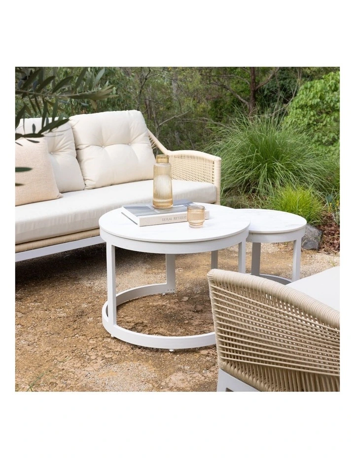 Hugo Outdoor Round Ceramic and Aluminium Coffee Table Set in White image 4