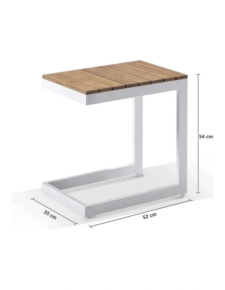 Santorini Aluminium Sun Lounge White With Side Table & Textured Olefin Grey Cushions image 4