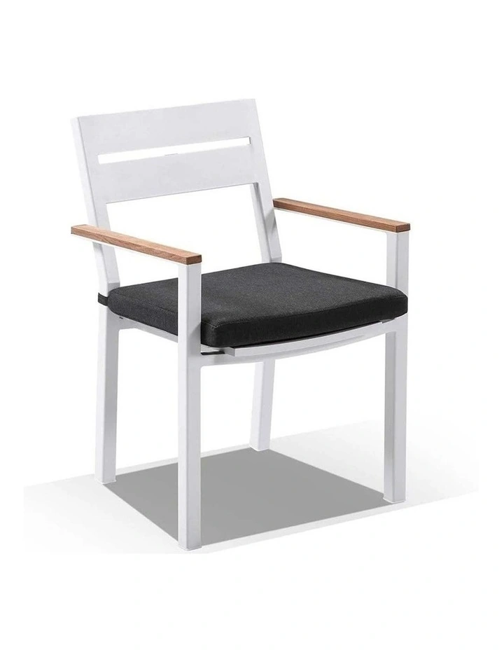 Balmoral 1.8m Teak Top Aluminium Table White With 6 Capri Dining Chairs & Denim Grey Cushions image 2