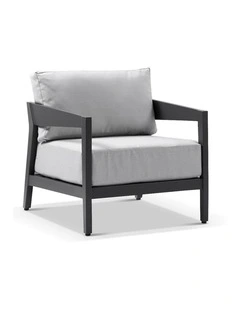 Bronte 1 Seater Outdoor Aluminium Lounge Charcoal & Textured Olefin Grey Cushions