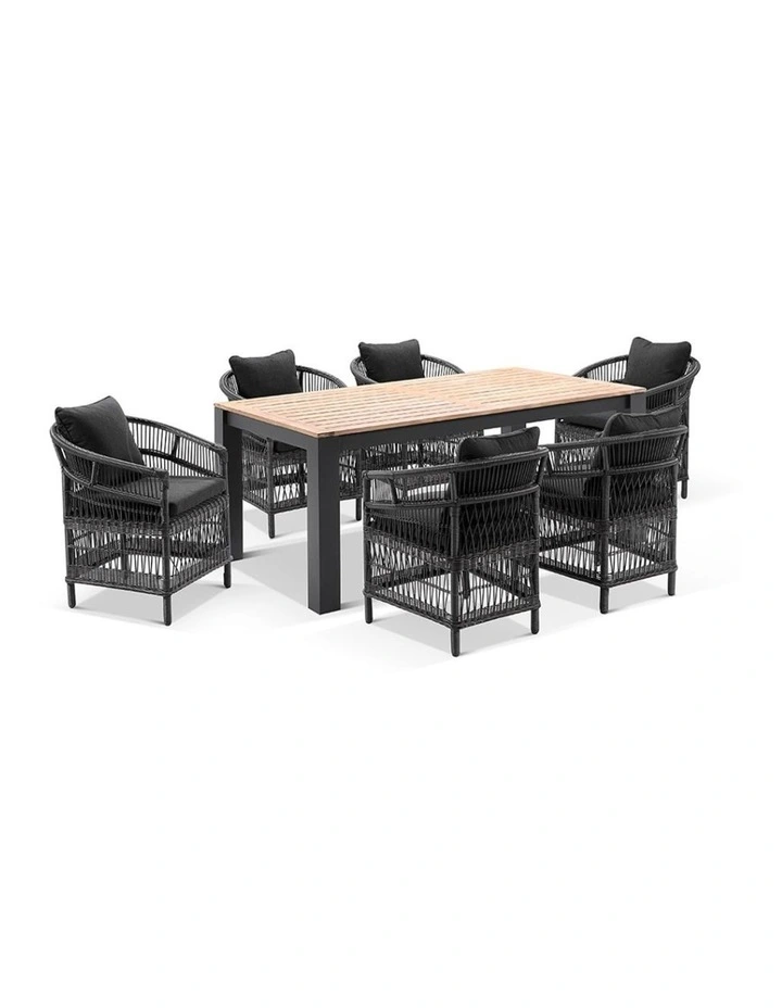 Balmoral 1.8m Outdoor Teak Top Aluminium Table Charcoal With 6 Watego Malawi Style Chairs & Cushions image 1