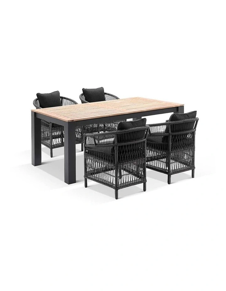Balmoral 1.8m Outdoor Teak Top Aluminium Table Charcoal With 6 Watego Malawi Style Chairs & Cushions image 2