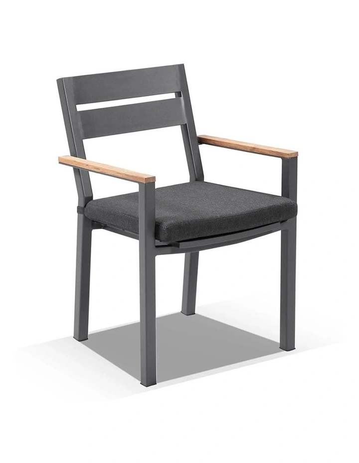 Tuscany 6 Seater Table Charcoal With Capri Chairs with Teak Arm Rests & Denim Grey Cushions image 2