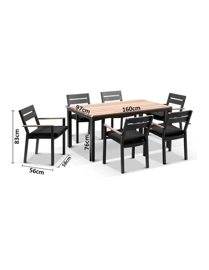 Tuscany 6 Seater Table Charcoal With Capri Chairs with Teak Arm Rests & Denim Grey Cushions image 3