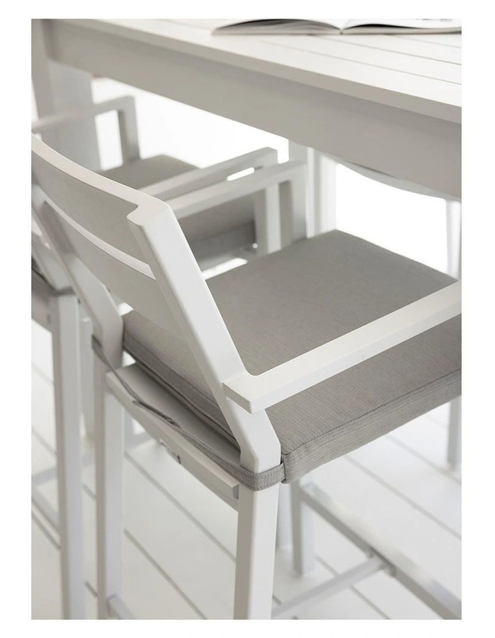 Santorini Outdoor Aluminium 2m Bar Table White With 6 stools & Textured Grey Cushions image 4