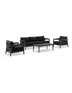 Bronte 3 1 1 Outdoor Aluminium Lounge Setting Charcoal With Coffee Table & Denim Grey Cushions