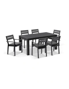 Santorini 6 Seater Outdoor Rectangle Aluminium Dining Table and Chairs Setting Charcoal