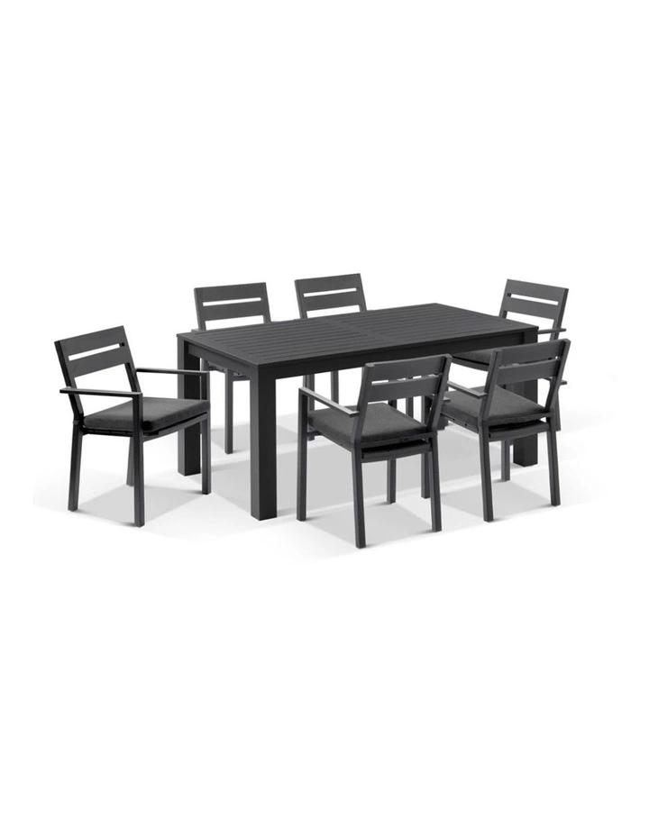Santorini 6 Seater Outdoor Rectangle Aluminium Dining Table and Chairs Setting Charcoal image 1