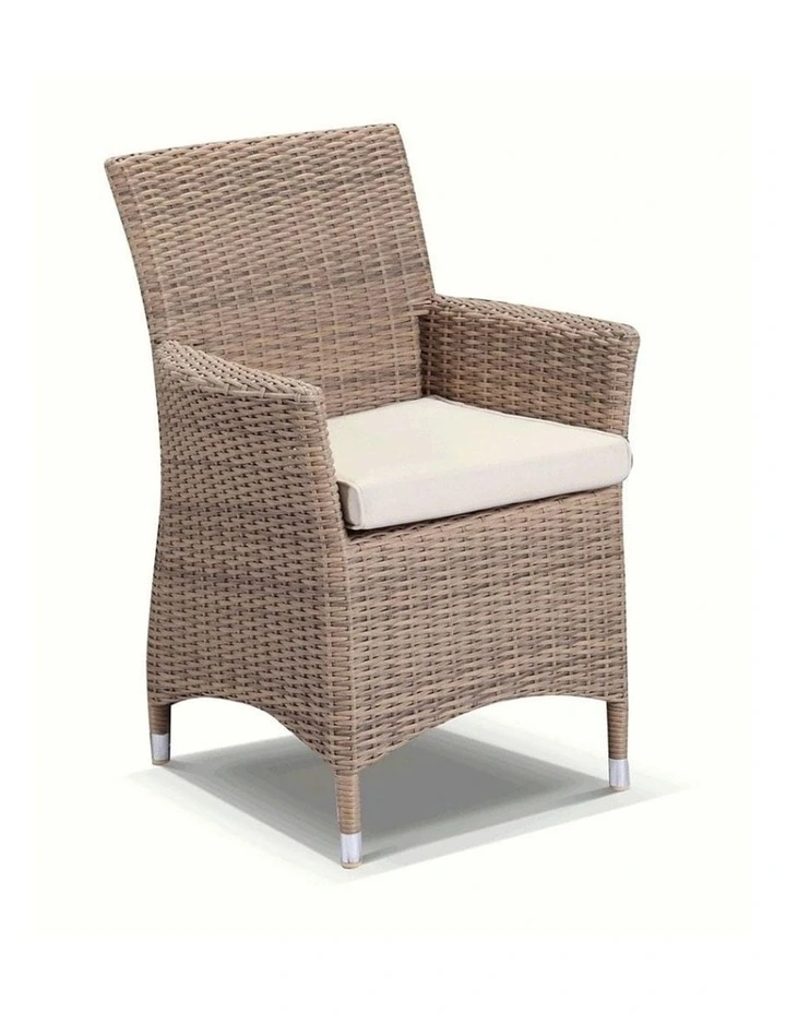 Sahara 8 Seater Square Teak Top Dining Table Brushed Wheat With Chairs & Cream Cushions image 2