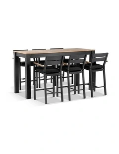 Balmoral 2m Bar Table Charcoal With 6 Capri stools & Textured Olefin Grey Cushions